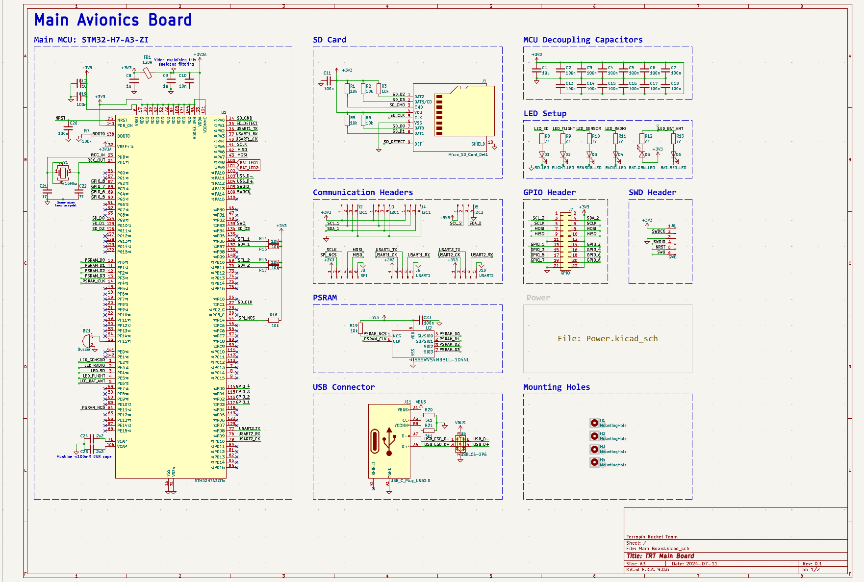 Schematic page 1 of STM32 avionics board