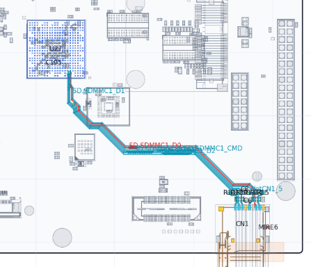 Ethernet routing plot with differential pair paths highlighted